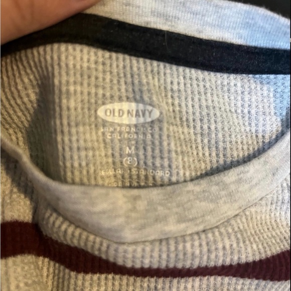 Old Navy Gray and Maroon Striped Long Sleeve Tee - Picture 2 of 2